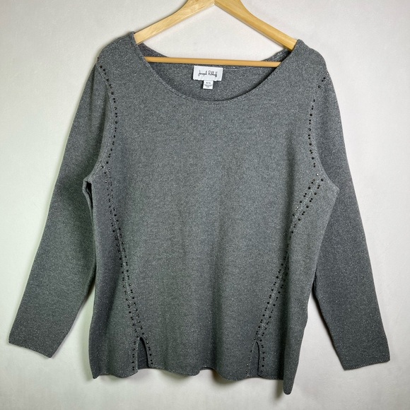 Joseph Ribkoff Sweaters - Joseph Ribkoff Women XL Metallic Gray Studded Sweater Tunic Top Sparkle Knit